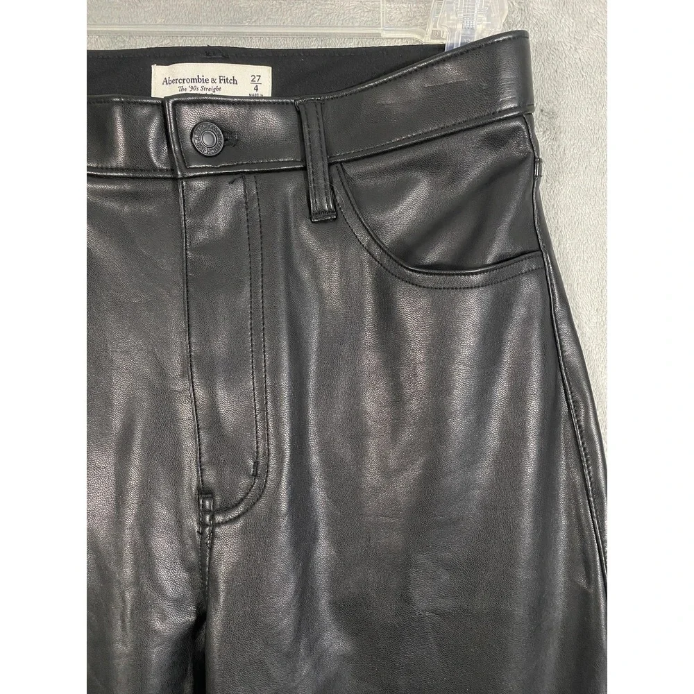 Abercrombie‎ & Fitch Faux Leather Pants Sz 4 Black 90s Straight Punk Rock Edgy